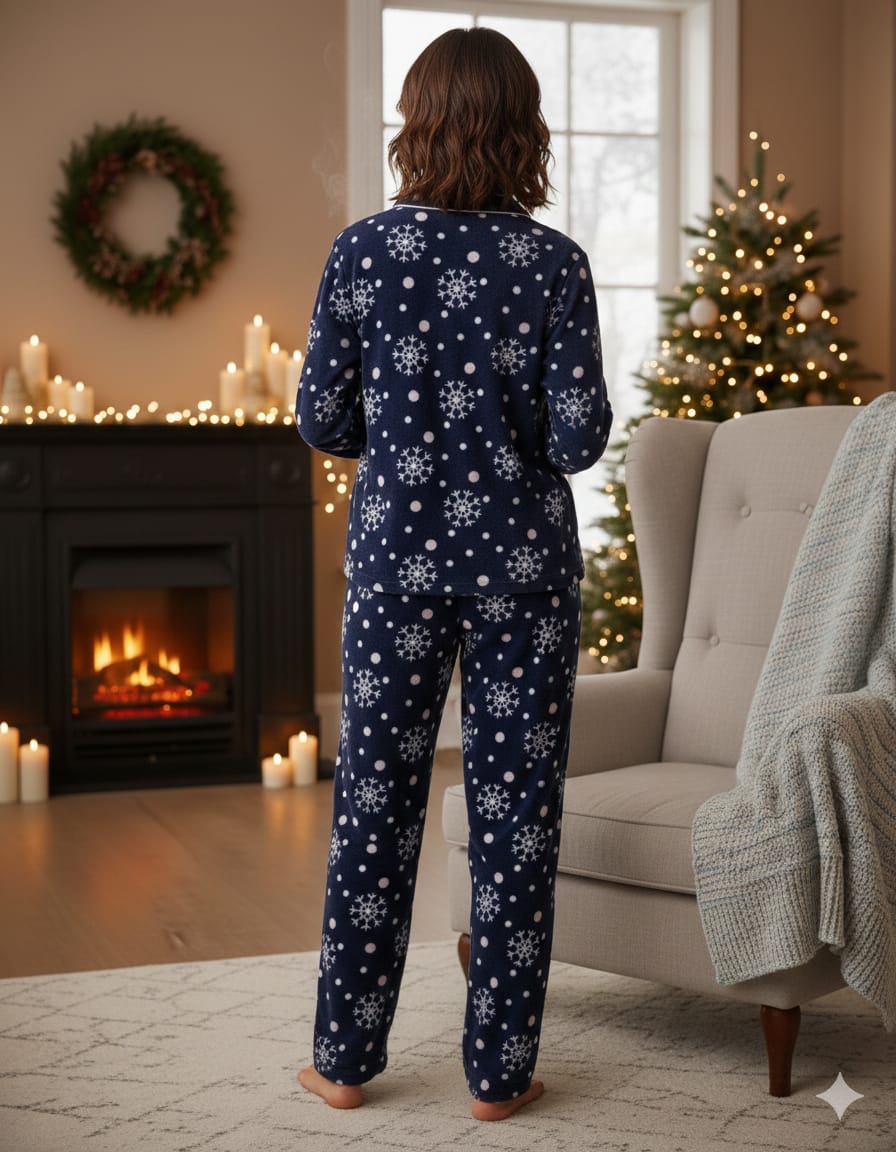 Winter Bloom Button-Up Fleece Pyjama Set - Image 2