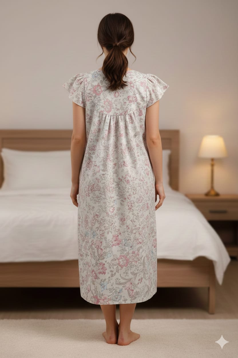 Floral Cap Sleeve Summer Nighty - Image 2