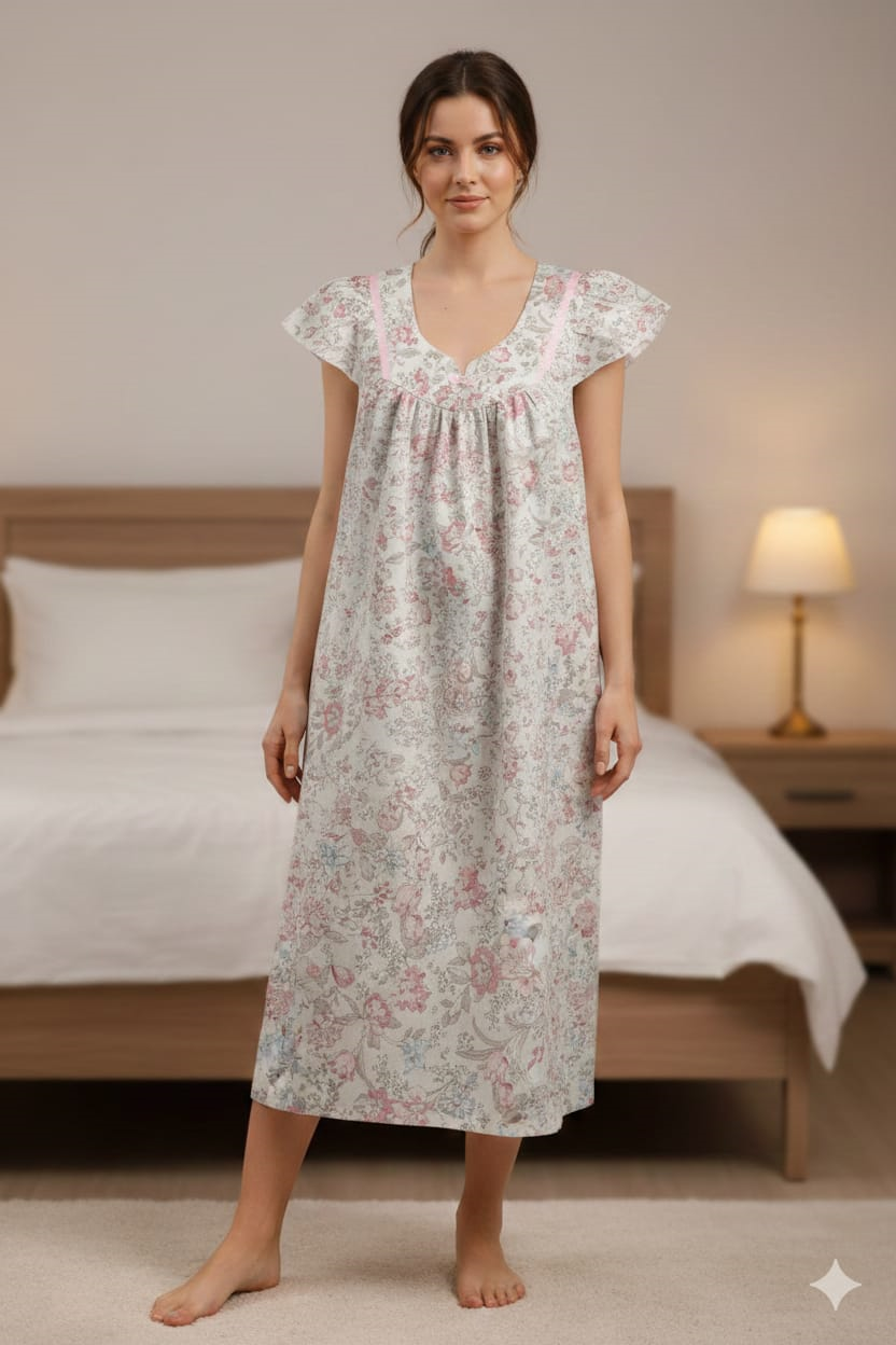 Floral Cap Sleeve Summer Nighty - Image 3